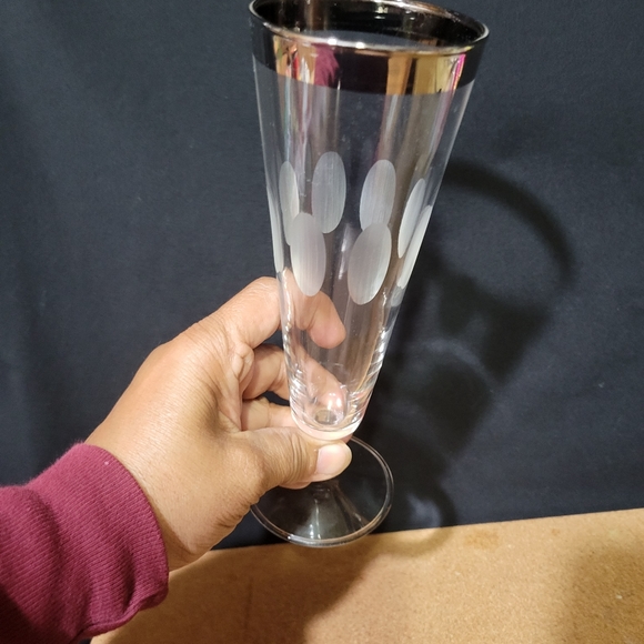 Dorothy Thorpe Set of 5 Pilsner Glasses Silver Band Etched Circles MCM Barware - Picture 12 of 13